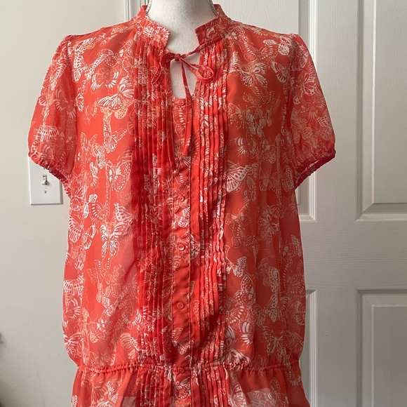 Coral Apt. 9 Butterfly Printed Sheer Top Size XL - Picture 1 of 6